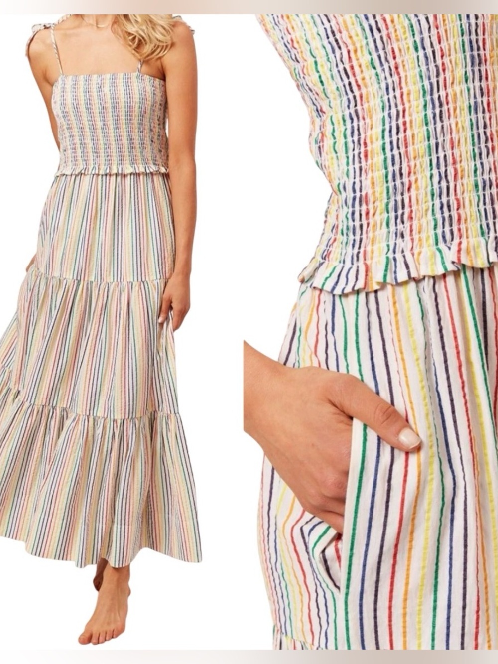 Solid & Striped The Indigo Rainbow Striped Smocked Maxi Dress S